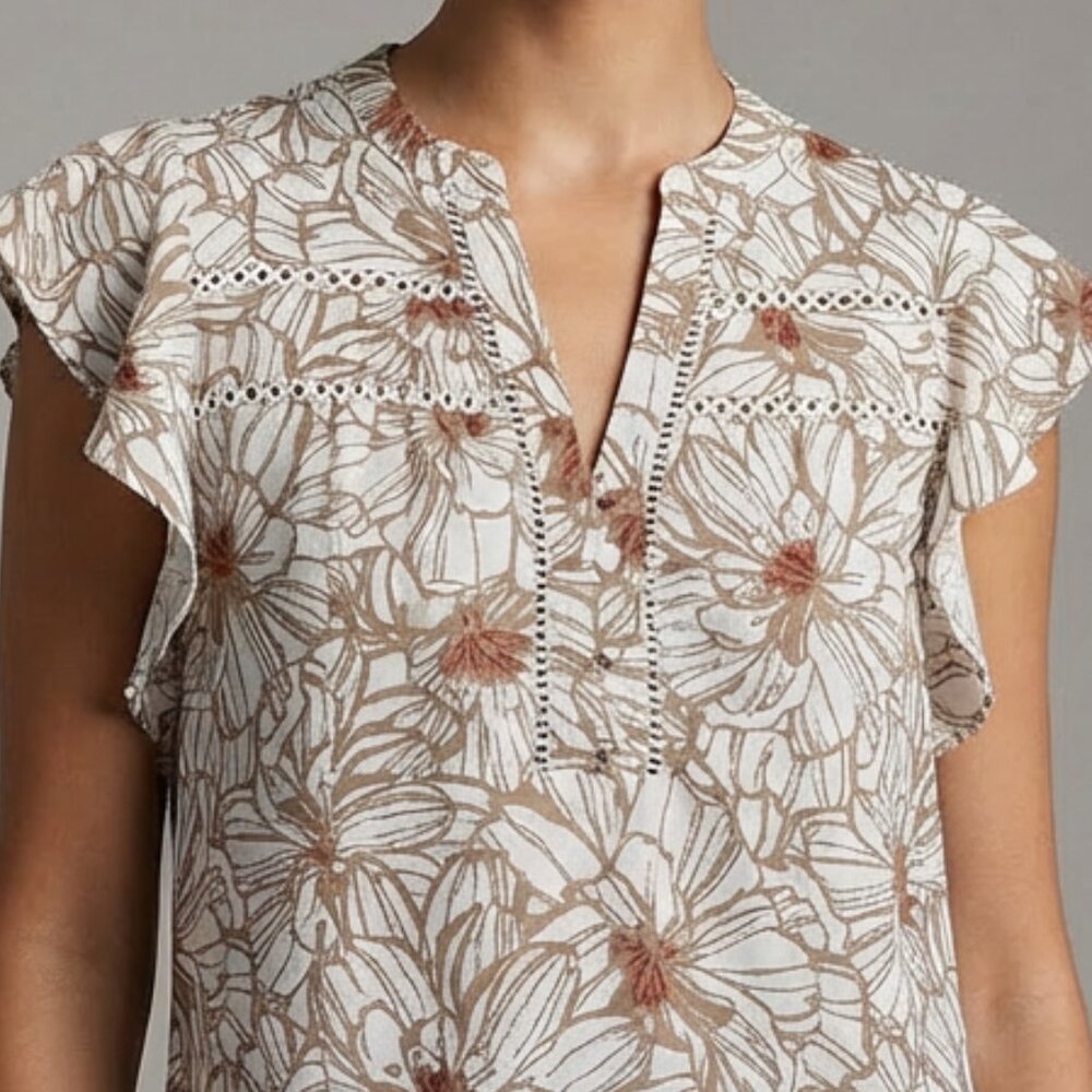 Como Black, Floral Flutter Sleeve Top - Picture 8 of 15